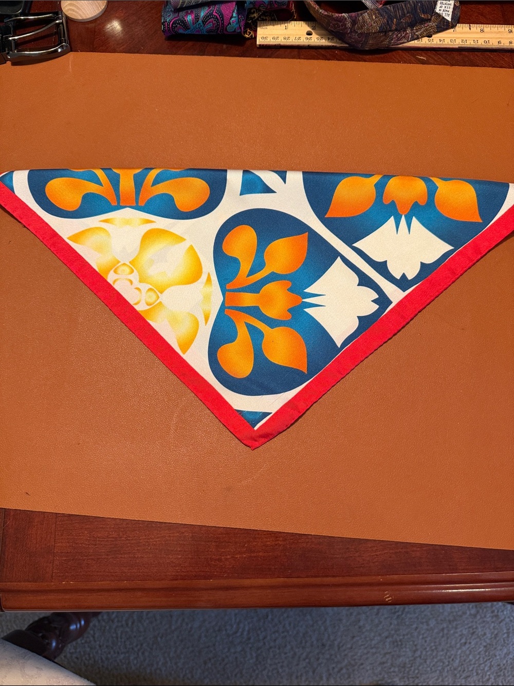 Colorful Floral Pocket Square - Blue, Orange, Red - Picture 3 of 7
